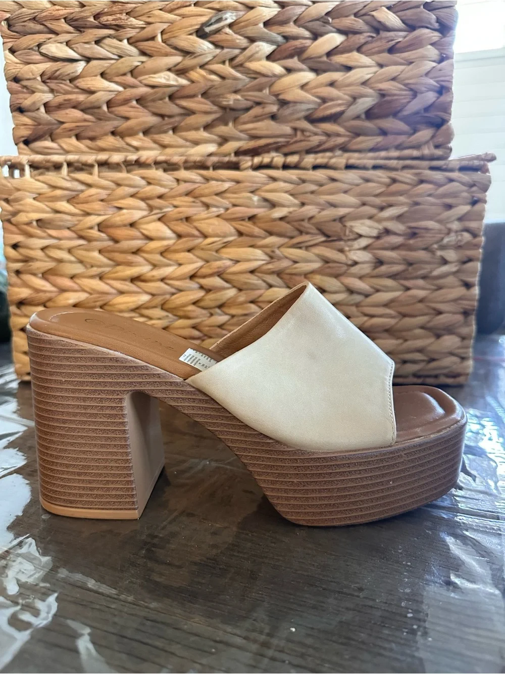 Neutral Beige Slide Platform Mules with Block Heel - Women
